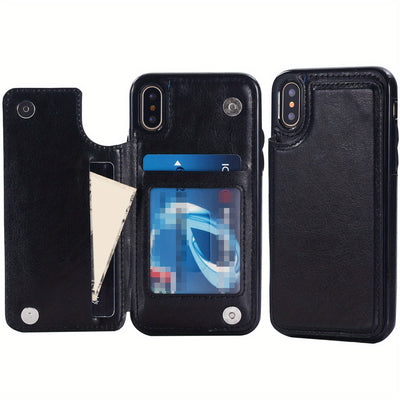 جراب iPhone قابل للطي من الجلد الصناعي عالي الجودة مع فتحات للبطاقات وحامل مقاوم للصدمات متوافق مع موديلات مختلفة بما في ذلك X XR XS Max 11 pro 12 pro 13 pro 14 15 16 SE 6 7 8 plus