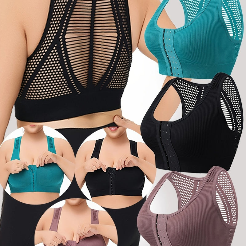 New Cross-Border Plus-Size Sports Bras with Breathable Mesh, Strong Support, Wire-Free, Seamless Design, Available in a Set of Three.