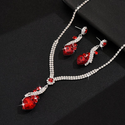 One Necklace + One Pair of Earrings Two-Piece Set Love Heart Necklace and Earrings Wedding Jewelry Suitable for Dress Banquet Wear
