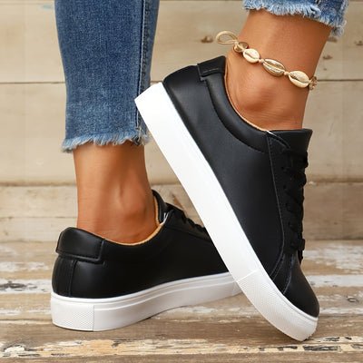 Women's Solid Color Sneakers, Casual Lace Up Outdoor Shoes, Lightweight Low Top Shoes