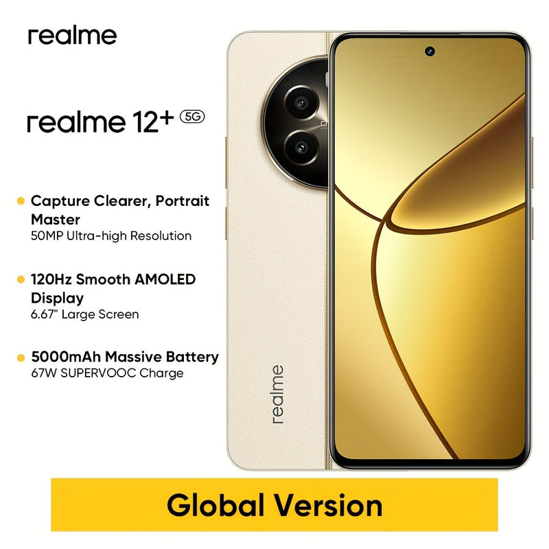 Realme 12+ 5G 8GB+256GB 5G LTE, Global Version, Unlocked Cellphone, Andriod 14 Smartphone, LYT-600 OIS Portrait Camera, Dimensity 7050 5G Chipset, 120Hz Smooth AMOLED Display and 67W Fast Charge, with Adaptor
