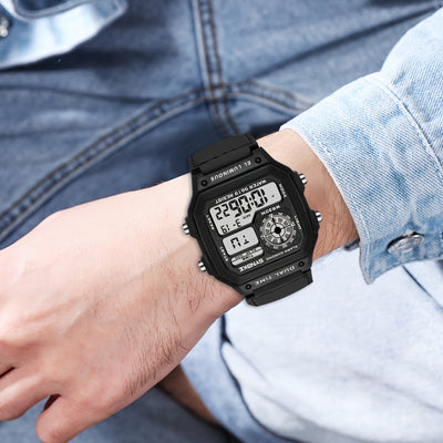 SYNOKE Men's Digital Sports Watch - Shockproof, Luminous Display with Stopwatch & Alarm, Nylon Strap