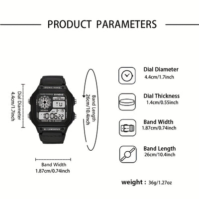 SYNOKE Men's Digital Sports Watch - Shockproof, Luminous Display with Stopwatch & Alarm, Nylon Strap