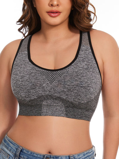3pcs Plus Size Sports Bras, Polyamide Blend, Hollow Mesh Design, Low Support, Removable Padding, Crew Neck, Medium Stretch, Knit Fabric, with Casual Wear for Women'S Activewear