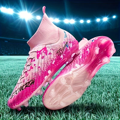 Men's Football Cleats - Lightweight Breathable Training & Match Soccer Shoes with Turf/Ground Studs, Pink/Black/White Color Options, PU Upper & Rubber Sole for All-Season Indoor/ Play, Lace-Up Clekets, Soccer Boots, Soccer Cl