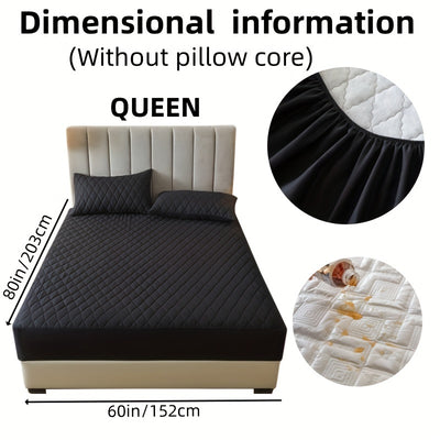 2/3pcs Set of Quilted Waterproof Bed Cover in Multiple Colors, Waterproof Mattress Protector, Bed Cover And Pillowcase Set, Non-Slip Full Coverage Bed Cover.