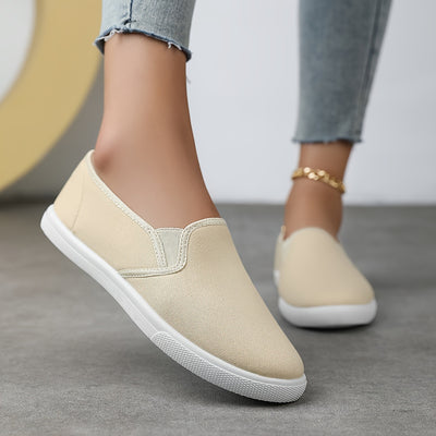 Women's Simple Solid Color Canvas Shoes, Casuals Slip On Outdoor Shoes, Lightweight Low Top Shoes