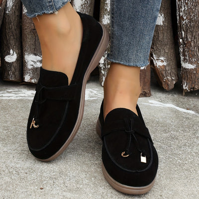 Women's Flat Shoes, Casual Slip On Outdoor Shoes, Comfy Walking Shoes With Solid Color Pendant