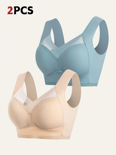 2pcs Elegant Lei Sports Bra Yoga Fitness Underwear Breathable and Comfortable with Mesh Details Women's Seamless Sports Bra Women's Sportswear and Clothing Women's Underwear