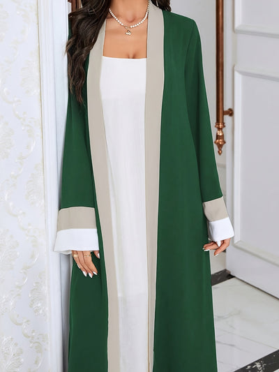 Cozy Comfort, Elegant Black and Cream Long Robe with Ruffle Sleeves - Polyester, Machine Washable, Casual Style for Women - Perfect for Spring/Summer/Fall