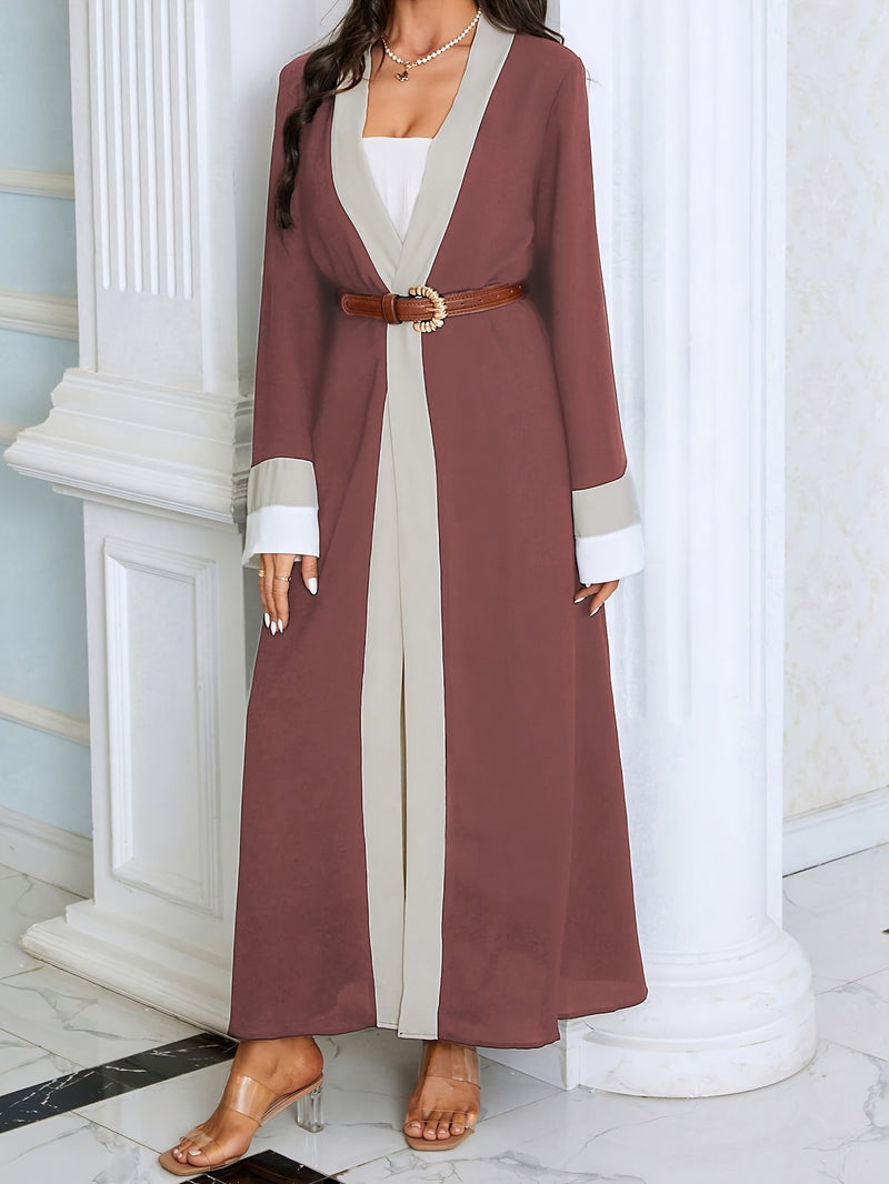 Cozy Comfort, Elegant Black and Cream Long Robe with Ruffle Sleeves - Polyester, Machine Washable, Casual Style for Women - Perfect for Spring/Summer/Fall