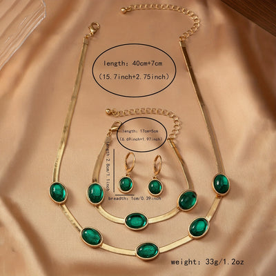 4pcs elegant and luxurious imitation Created-Emerald necklace, earrings and bracelet set, as well as a Women's wedding jewelry set, is suitable for women to wear at daily weddings, banquets and parties. It is a birthday and V