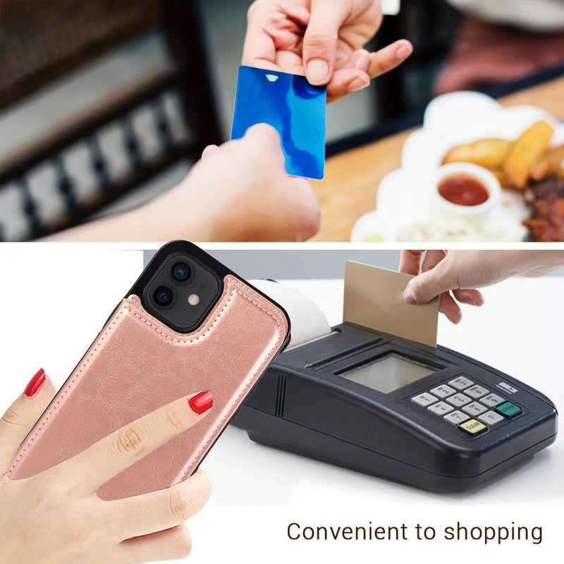 جراب iPhone قابل للطي من الجلد الصناعي عالي الجودة مع فتحات للبطاقات وحامل مقاوم للصدمات متوافق مع موديلات مختلفة بما في ذلك X XR XS Max 11 pro 12 pro 13 pro 14 15 16 SE 6 7 8 plus