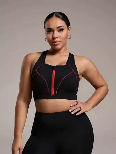3pcs Women's Plus Size High Support Sports Bras with Front Zipper, Removable Pads - Fashionable Plus Size Casual Sportswear for Women