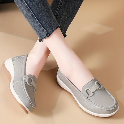 Women'S Breathable Low-Top Thick Sole Loafers - Casual Slip-On Outdoor Shoes with Round Toe, Synthetic Upper & Inner, TPR Sole, All-Season Comfort