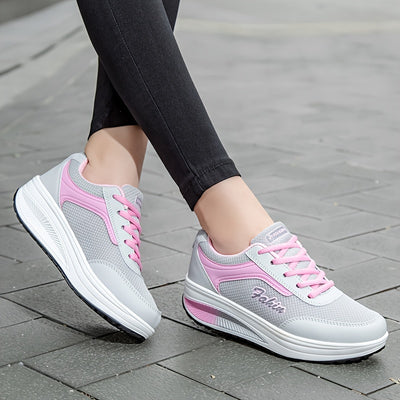 Women's Breathable Mesh Platform Sneakers, Casual Lace Up Outdoor Shoes, Comfortable Low Top Shoes