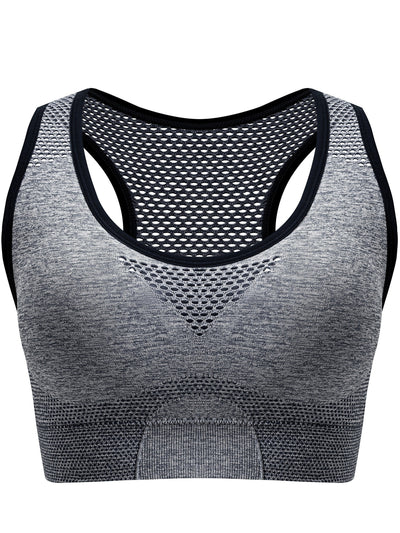 Breathable Plus Size Sports Bra Without Steel Ring, Seamless Hollow Mesh Thin Sports Yoga Bra