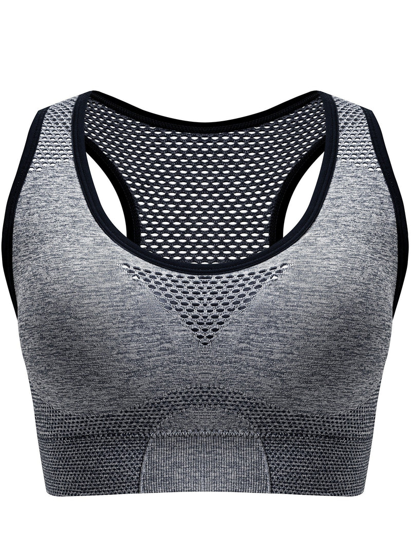 Breathable Plus Size Sports Bra Without Steel Ring, Seamless Hollow Mesh Thin Sports Yoga Bra
