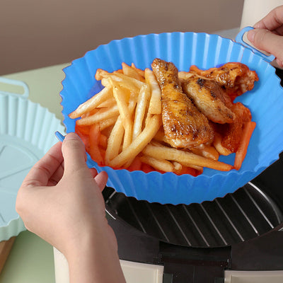 6pcs Silicone Air Fryer Liners - Blue Non-Stick Baking Pans with Scalloped Edges & Perforated Design for Even Heat Distribution, Easy Release, Healthy Oil-Free Cooking - Food-Safe, Reusable, Fits Most Air Fryers, Reusable Kit