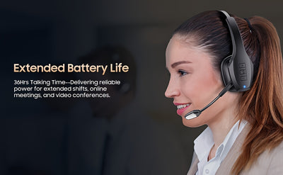 Trucker BT Headset, Wireless Headphone with Mic, Wireless Headset with Dual Noise Cancelling Microphone & Mute Button, 55Hrs Working Time PC Headset for Cell Phones, Computer, Truck Driver, Headphone Wireless, Wireless Headse