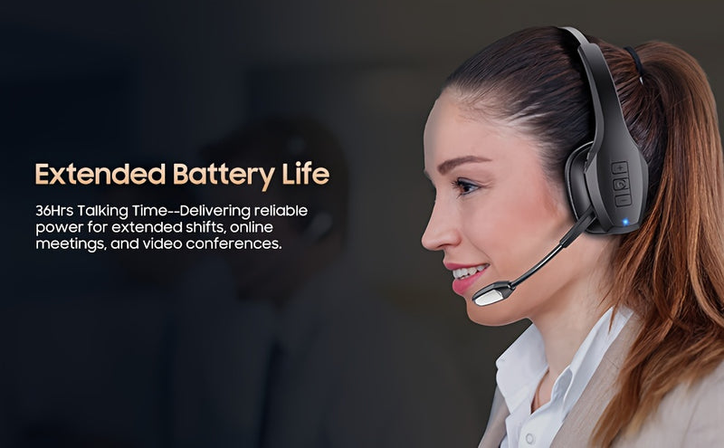 Trucker BT Headset, Wireless Headphone with Mic, Wireless Headset with Dual Noise Cancelling Microphone & Mute Button, 55Hrs Working Time PC Headset for Cell Phones, Computer, Truck Driver, Headphone Wireless, Wireless Headse