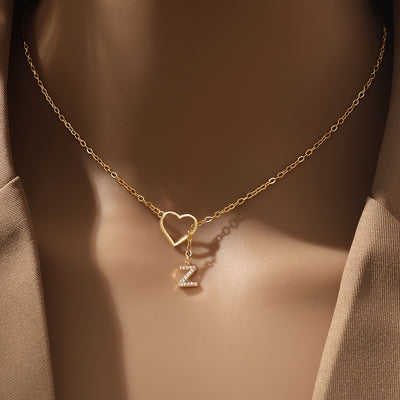 Personalized Letter Pendant Necklace with zirconia Heart Charm, A-Z Initials, Copper Chain, Versatile for Party And Vacation - Elegant Jewelry Gift for Women And Teen Girls