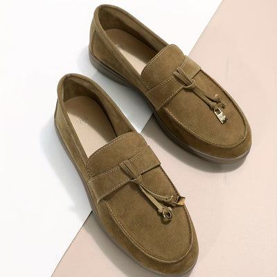 Women's Flat Shoes, Casual Slip On Outdoor Shoes, Comfy Walking Shoes With Solid Color Pendant