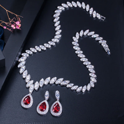 3pcs Elegant Teardrop Blue Jewelry Set Silvery Inlaid Synthetic Synthetic Zirconia Pendant Necklace Dangle Earrings Sets for Lady Girls Banquet Prom Wear
