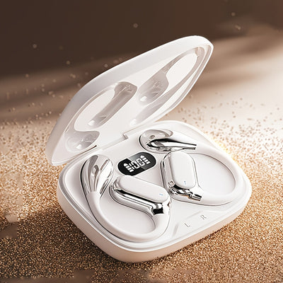 Open Ear Clip Headphones Wireless Non-In-Ear Hanging Sports Headphones for Running, Cycling and Car Use E-Sports Gaming Music Headphones with Long Standby Time Large Capacity Charging Case Smart Digital Display