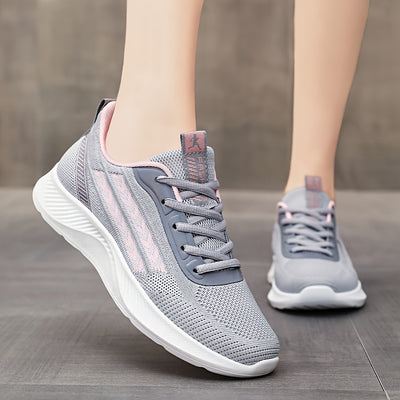 Women's Breathable Mesh Running Shoes, Lightweight Low-Top Casual Sports Sneakers with Lace-Up Closure, Fabric Upper and PU Sole