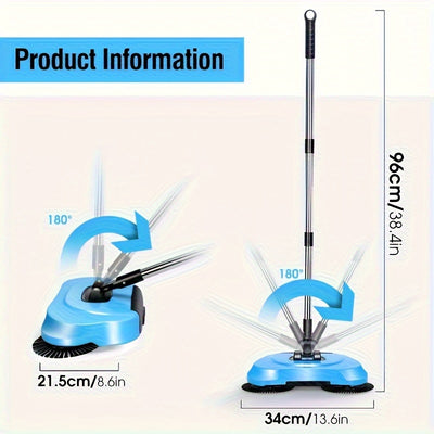 3in1 Manual Broom and Vacuum Combo with Long Handle - Automatic Deep Cleaning System, Sweeping, Mopping, Vacuuming - for Hardwood, Tile, Linoleum Floors - Ideal for Kitchen, Office, Living Room, Bedroom - Space-Saving Cleanin
