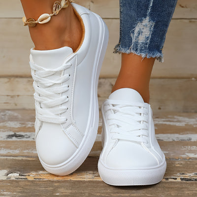 Women's Solid Color Sneakers, Casual Lace Up Outdoor Shoes, Lightweight Low Top Shoes