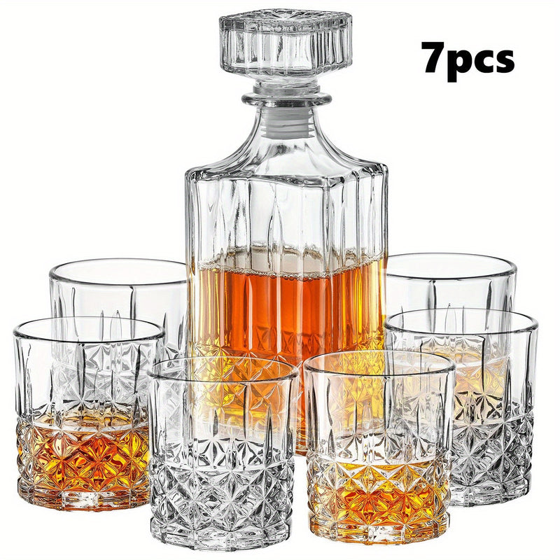 MAMSHIB 3pcs Whiskey Decanter Set 7pcs - Elegant Glass Spirits Carafe with Pour Spout& Stopper - Premium Roostertail& Liquor Decanting Kit for Bourbon, Scotch, Rum - Ultimate Barware Gift Set for Home Bars, Parties, Holidays&