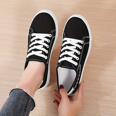 Women's Simple Canvas Shoes, Casual Lace Up Outdoor Shoes, Comfortable Low Top Sneakers