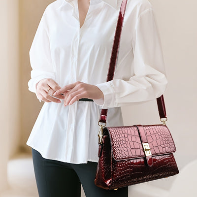 OGEHUAFEE Women'S Elegant Snake Print Synthetic Shoulder Bag - Detachable Strap, Button Closure, Nylon Lining, Black/Green/Burgundy for Casual & Formal Occasions, Versatile Crossbody Purse, Evening Handbag, Sophisticated Acce