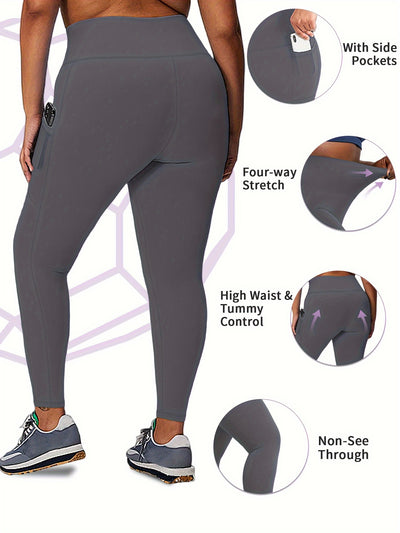 Women'S High-Waist Yoga Leggings with Side Pockets - Stretchy, Tummy Control, Sculpting Design, Black, Slim Fit, High Waisted, Perfect for Sports & Casual Wear, Workout Leggings | Slim Fit Leggings | High Waisted Legging