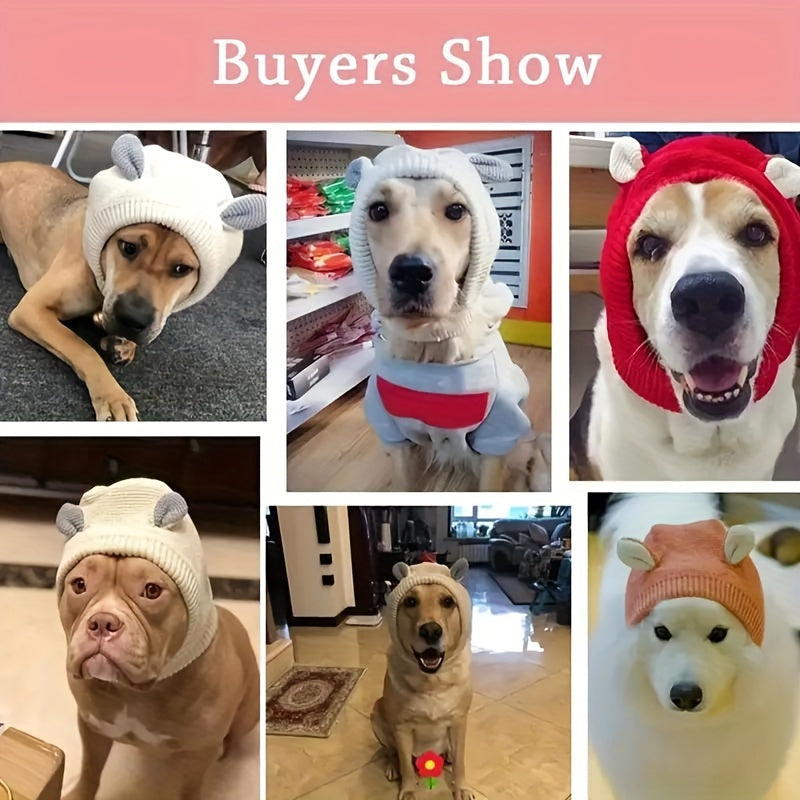 Quiet Dog Ears, Noise Protection Knitted Dog Hat, Warm Winter Cap for Dogs and Cats, Suitable for Medium to Large Pets, Orange