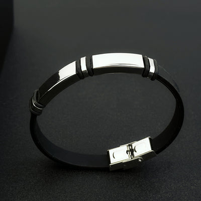 1pc Men'S Stainless Steel Adjustable Cuff Bracelet, Gunmetal Black Plating, Casual Style, Fashion Accessory, with Silicone Lining for Jewelry Gift