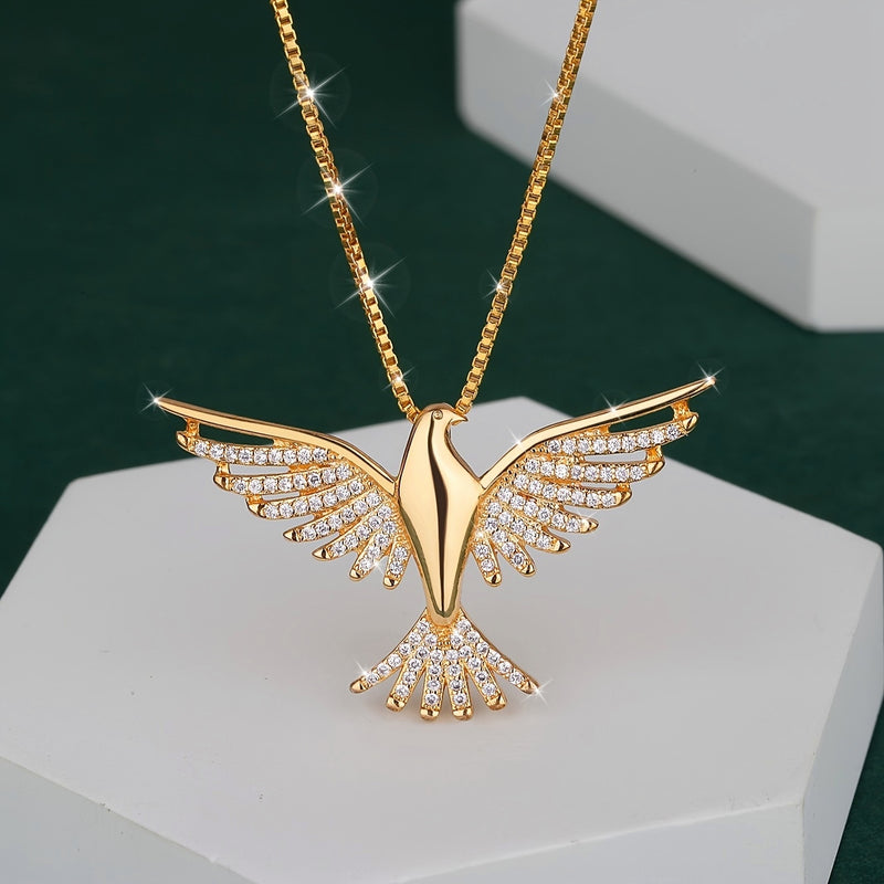 1pc Elegant 18K Golden Plated Eagle Pendant Necklace, Copper Base with 5A Zirconia Inlay, Tribal Hip Hop Style, Daily Wear Clavicle Chain for Women