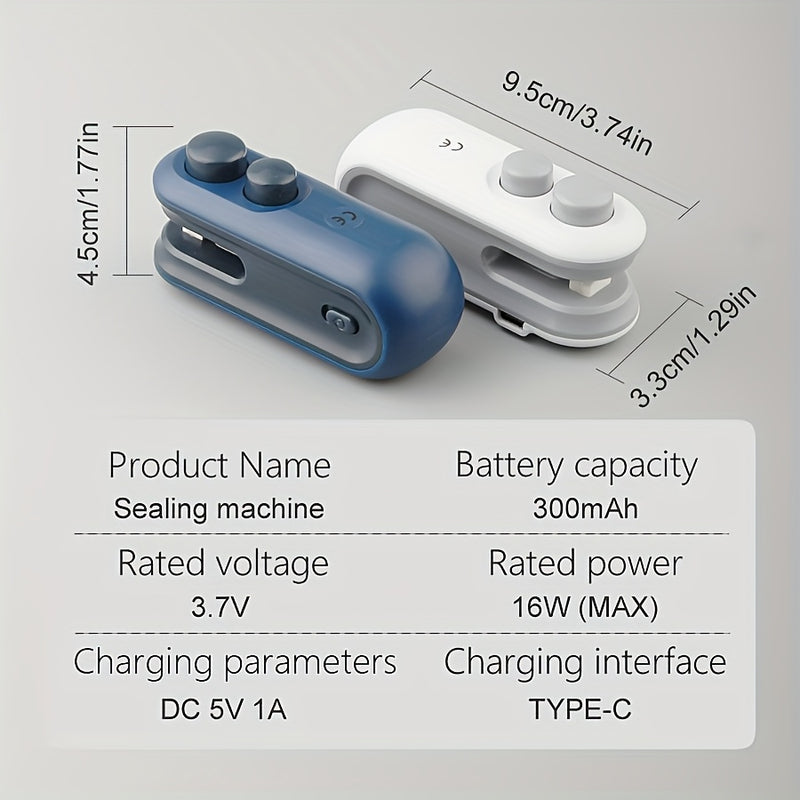 1pc Snack Packaging Bag Sealer, Built-in Lithium Battery USB Rechargeable Mini Household Sealer, Portable Mini Sealer for Picnic Outings, Hand-pressed Plastic Sealer, Plastic Bag Sealing Artifact, Suitable for Sealing Snack B