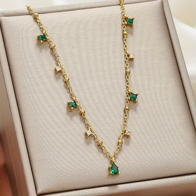 Cute Minimalist Green Zirconia Pendant Necklace Plated with