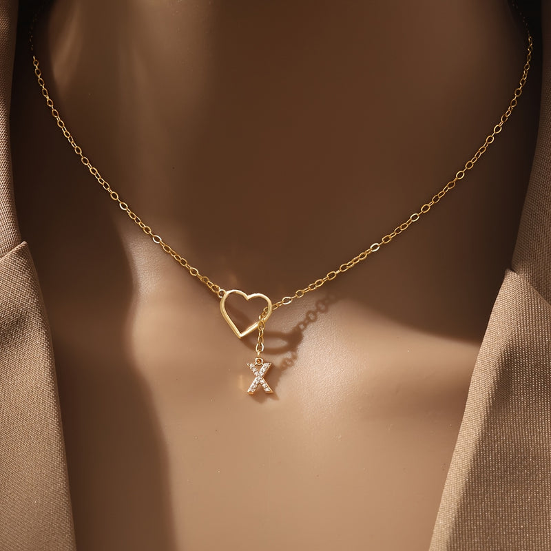 Personalized Letter Pendant Necklace with zirconia Heart Charm, A-Z Initials, Copper Chain, Versatile for Party And Vacation - Elegant Jewelry Gift for Women And Teen Girls