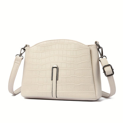 Women'S Multi-Compartment Crossbody Bag with Adjustable Strap - Synthetic, Zipper Closure, Elegant Geometric Pattern in Beige, Burgundy, Black, and White - Perfect for Casual or Formal Occasions, Crossbody Purse