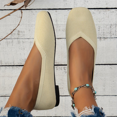 Women's Breathable Knit Slip On Shoes, Casual Square Toe Outdoor Shoes, Lightweight & Comfortable Shoes