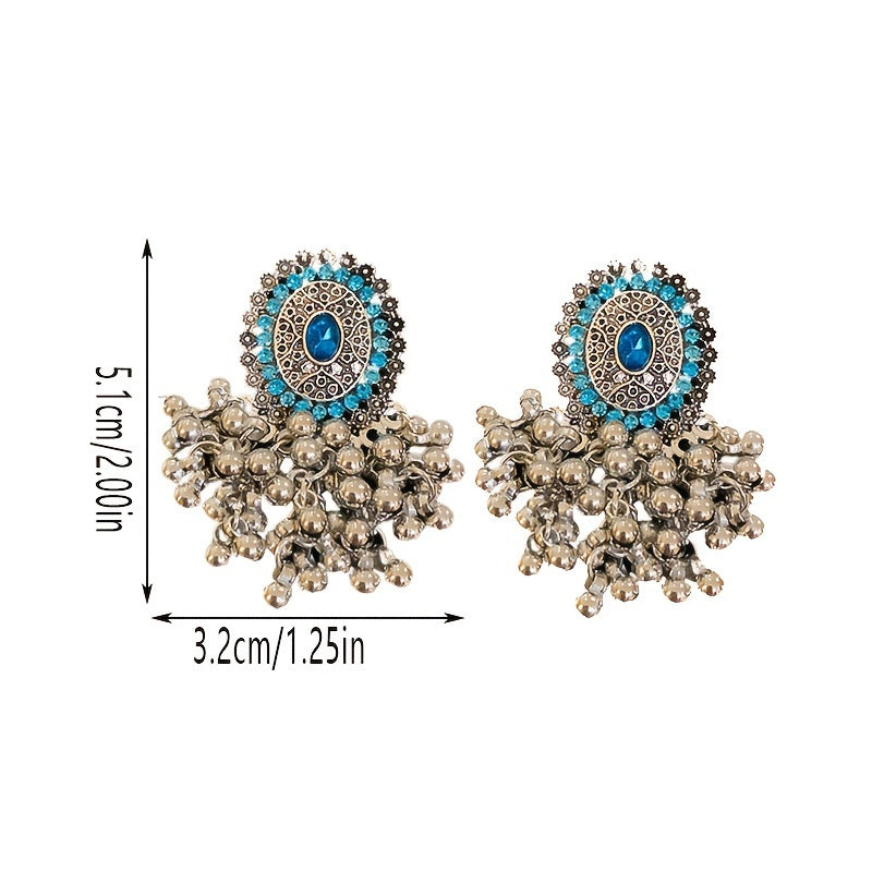 Elegant Court-Style Rhinestone Tassel Earrings - Stainless Steel Posts, Alloy with Sparkling Gems for Parties & Banquets