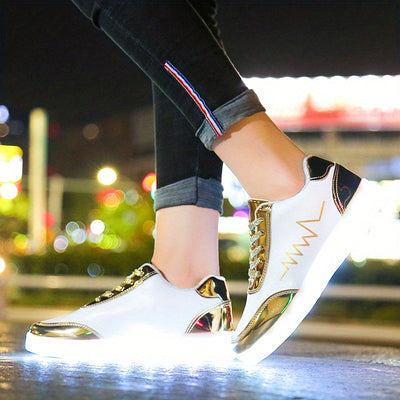 Women's Colorful Luminous Sneakers, Lace Up Low-top Lightweight Outdoor Shoes, Casual Sporty Footwear