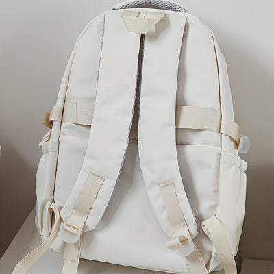 Elegant White Japanese-Style Backpack for High School and College Students - Large Capacity, Lightweight, Adjustable Strap, Zipper Closure, Casual Style, Hand Washable, Casual Backpack | Minimalist Backpack | Lightweight Back