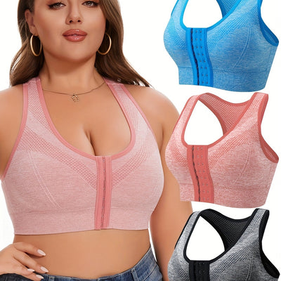 Front Hook Sports Bra Wireless Breathable High Elasticity Plus Size 3pcs