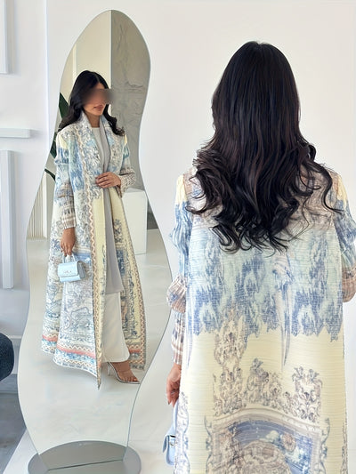 Exclusive Summer New Collection for Eid Al-Fitr 2025, Featuring a Pleated Miyake-Style Coat Cape with Prints, High Elasticity, Ultra-Long Middle Eastern Style Abaya Robe, Suitable for All Seasons. This Versatile Women'S Long-