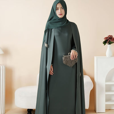 Women'S Elegant Muslim Abaya - Heavy Rhinestone-Embellished Long Sleeve Shawl Robe with Batwing Sleeves & Floor-Length Design, Loose Fit Islamic Dress for Ramadan, Prayer, Daily Wear - Modest Muslim Clothing (MOA067), Abaya F